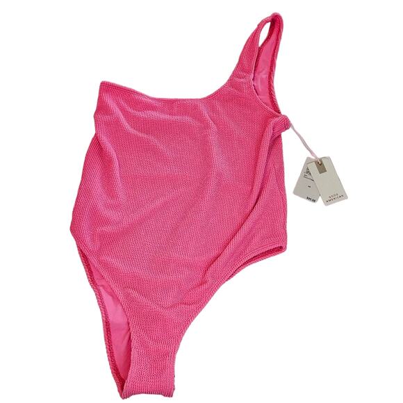 Good American Always Fits Hot Shoulder One Piece Swimsuit Bright Pink Plus 2x 3x - Picture 2 of 8